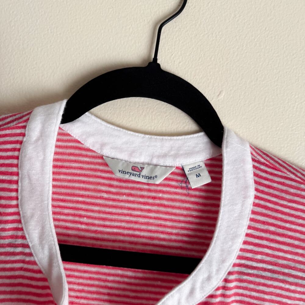 Vineyard Vines Red + White Striped V Neck Long Sleeve Blouse Medium - Picture 3 of 7